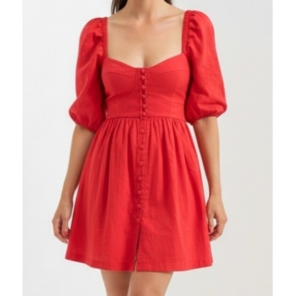 Anthropologie Maeve Puff Sleeve Sweetheart Feminine Casual Mini Dress Red Size S - Picture 2 of 16